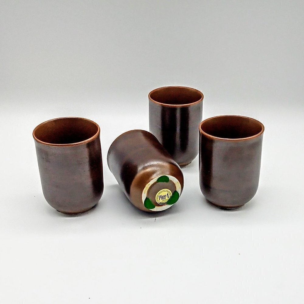 Set of 4 Pier 1 Imports Brown Ceramic Sake Tea Cups